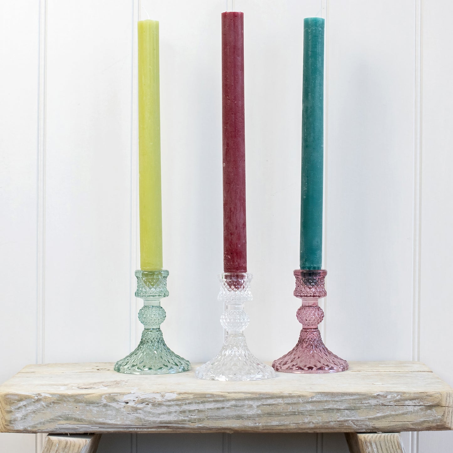 Coloured Pressed Glass Candle Holders