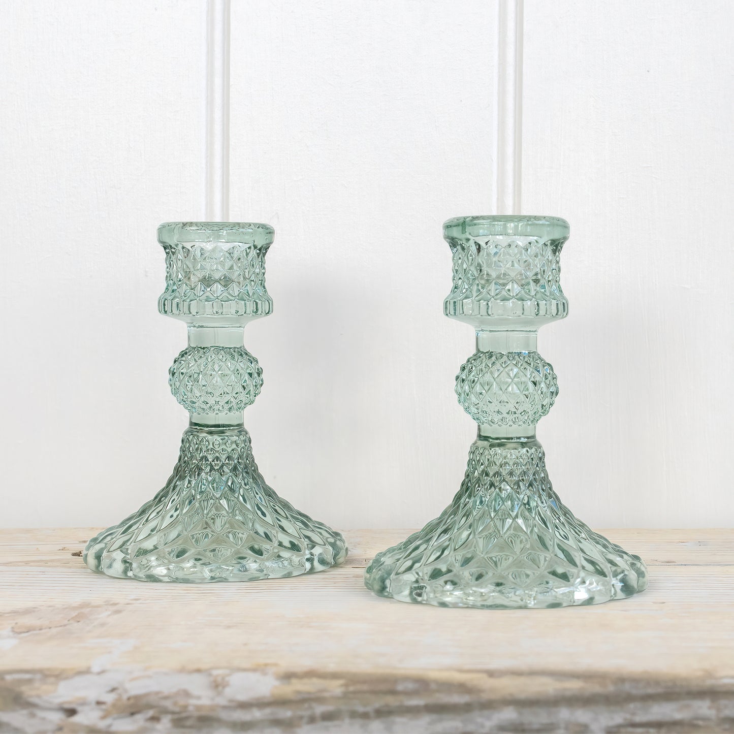 Coloured Pressed Glass Candle Holders