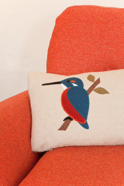 Handmade Kingfisher cushion autumn wool