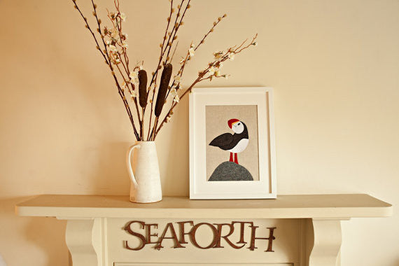 Handmade Framed Puffin Applique Picture