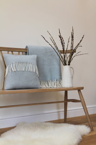 Duck egg blue woven throw.