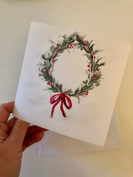 Pack of 4 Christmas wreath cards