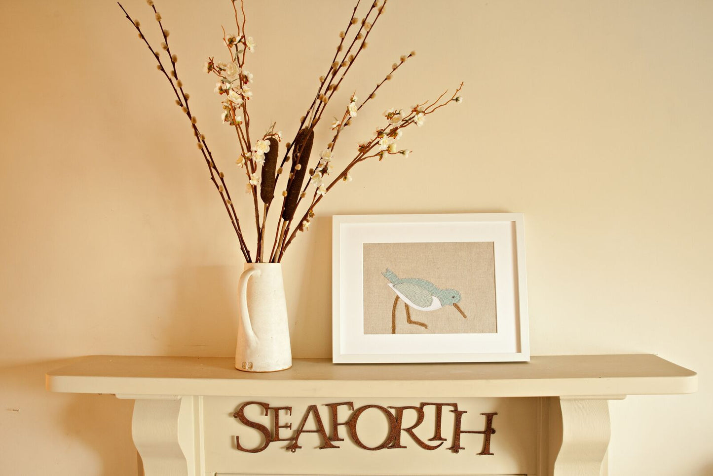 Handmade Framed Oystercatcher Applique Picture