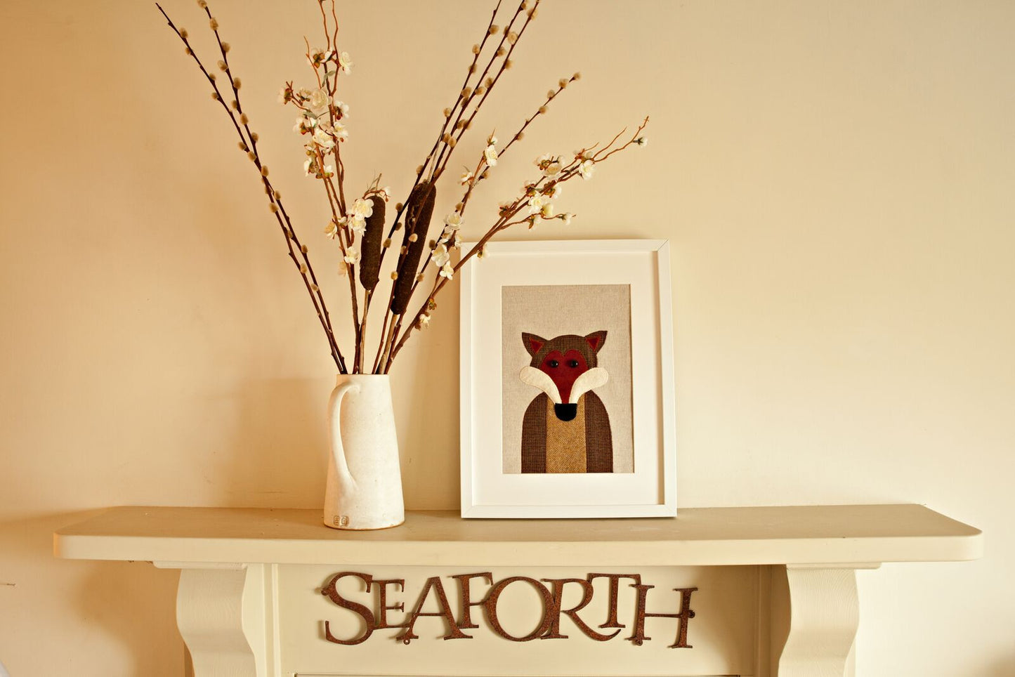 Handmade Framed Fox Applique Picture