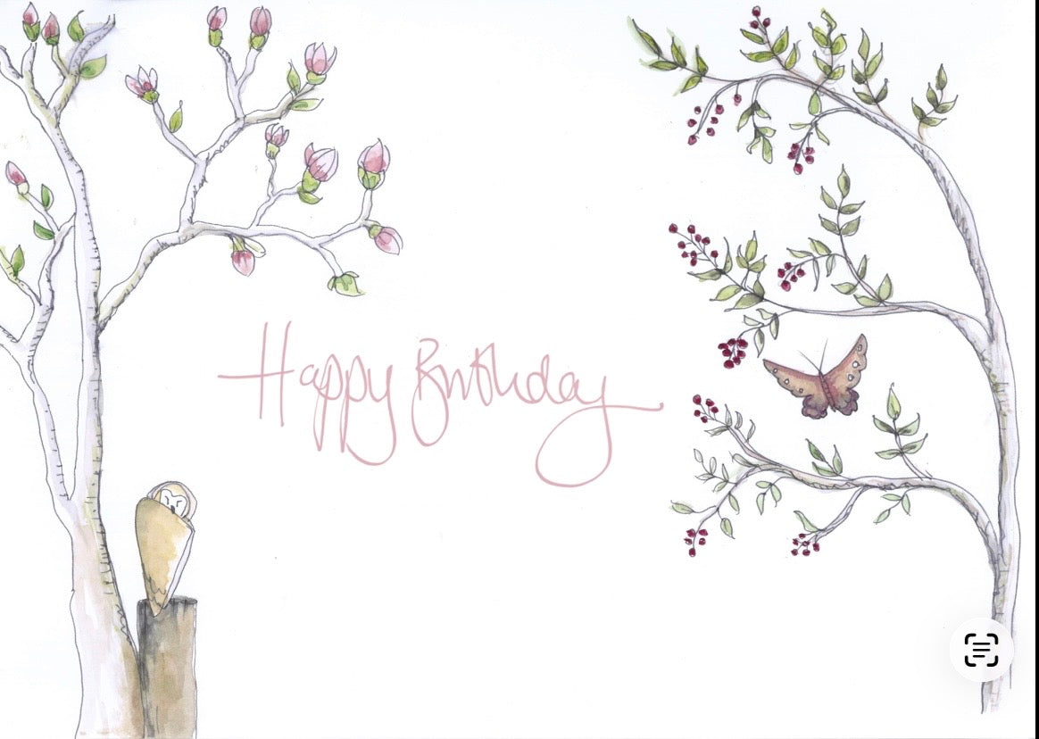 Greetings card with brown envelope behind 
