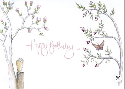 Greetings card with brown envelope behind 
