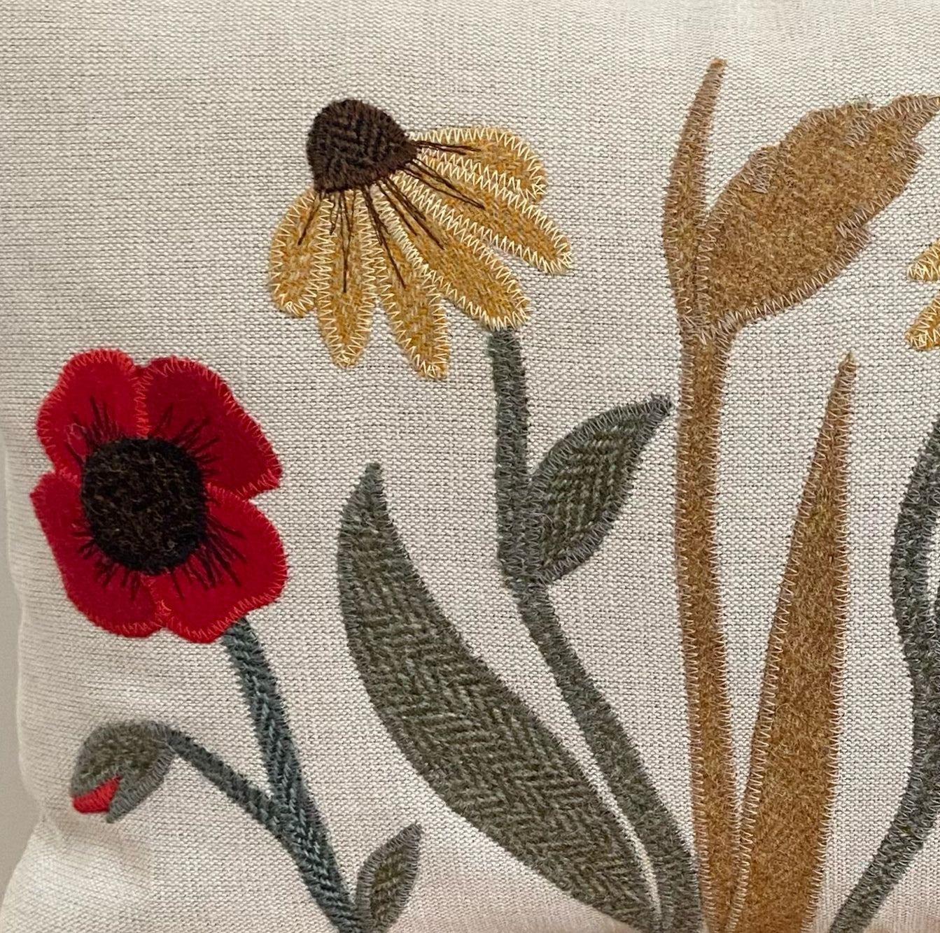 Autumn flower cushion with poppies