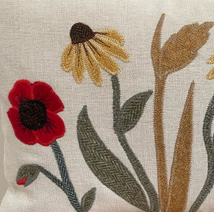 Autumn flower cushion with poppies
