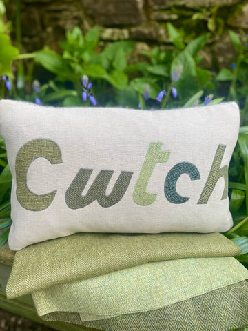 Handmade Green tweed Cwtch cushion