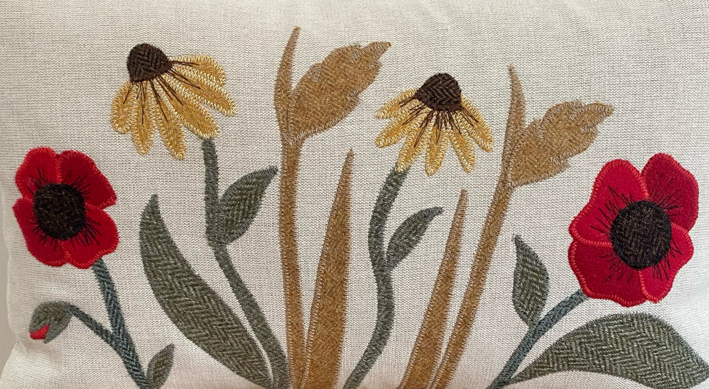 Autumn flower cushion with poppies