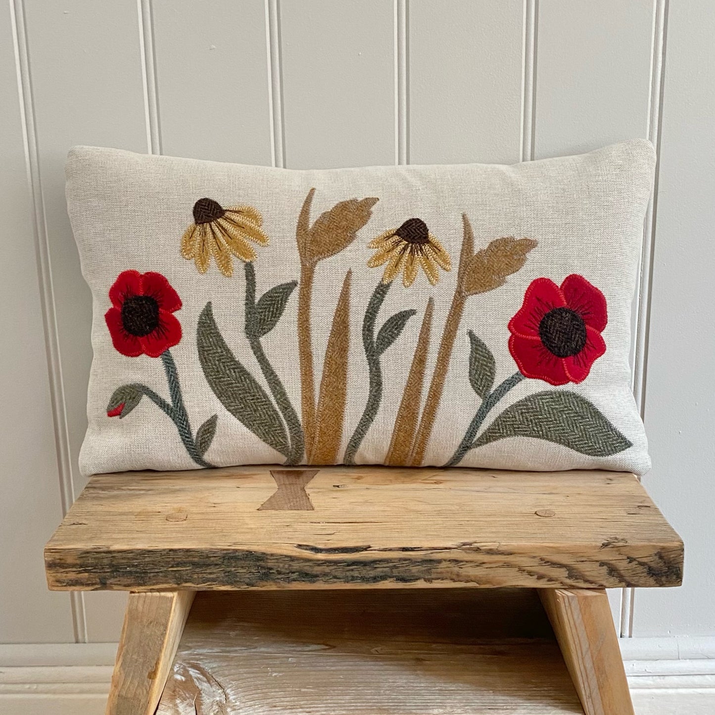 Autumn flower cushion with poppies