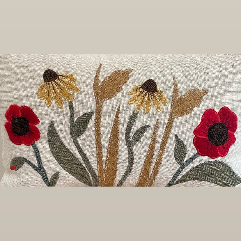 Autumn flower cushion with poppies