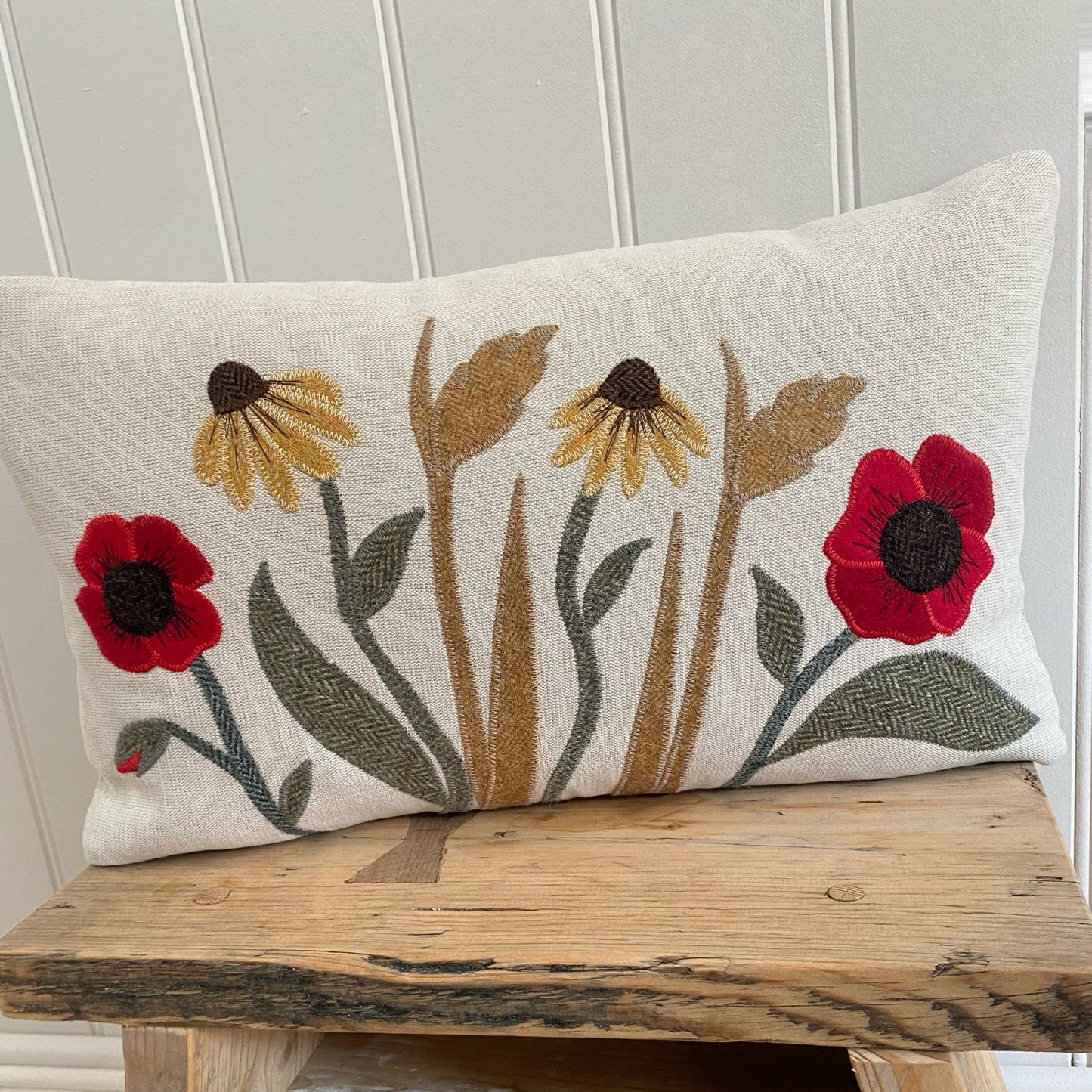 Autumn flower cushion with poppies