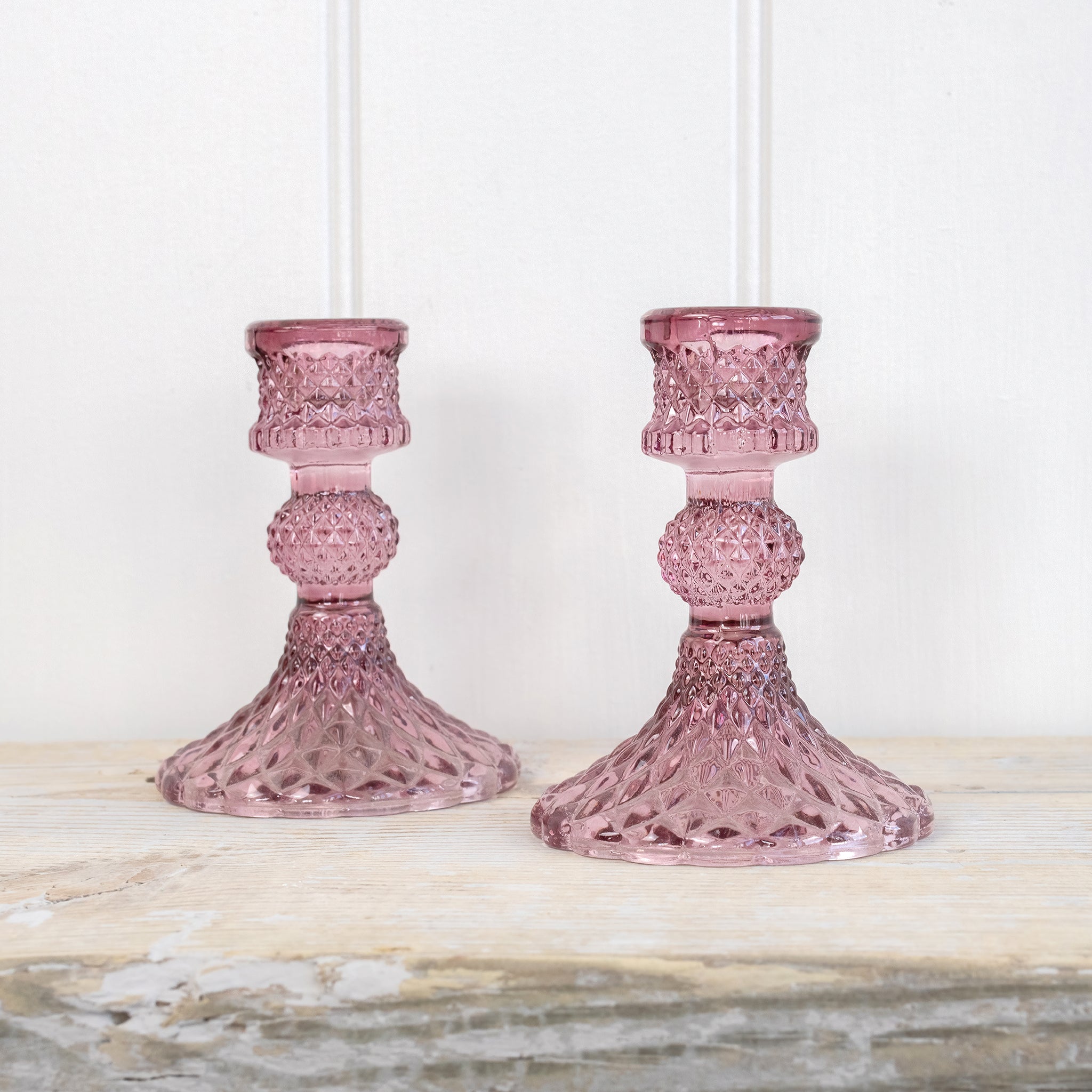Coloured Pressed Glass Candle Holders