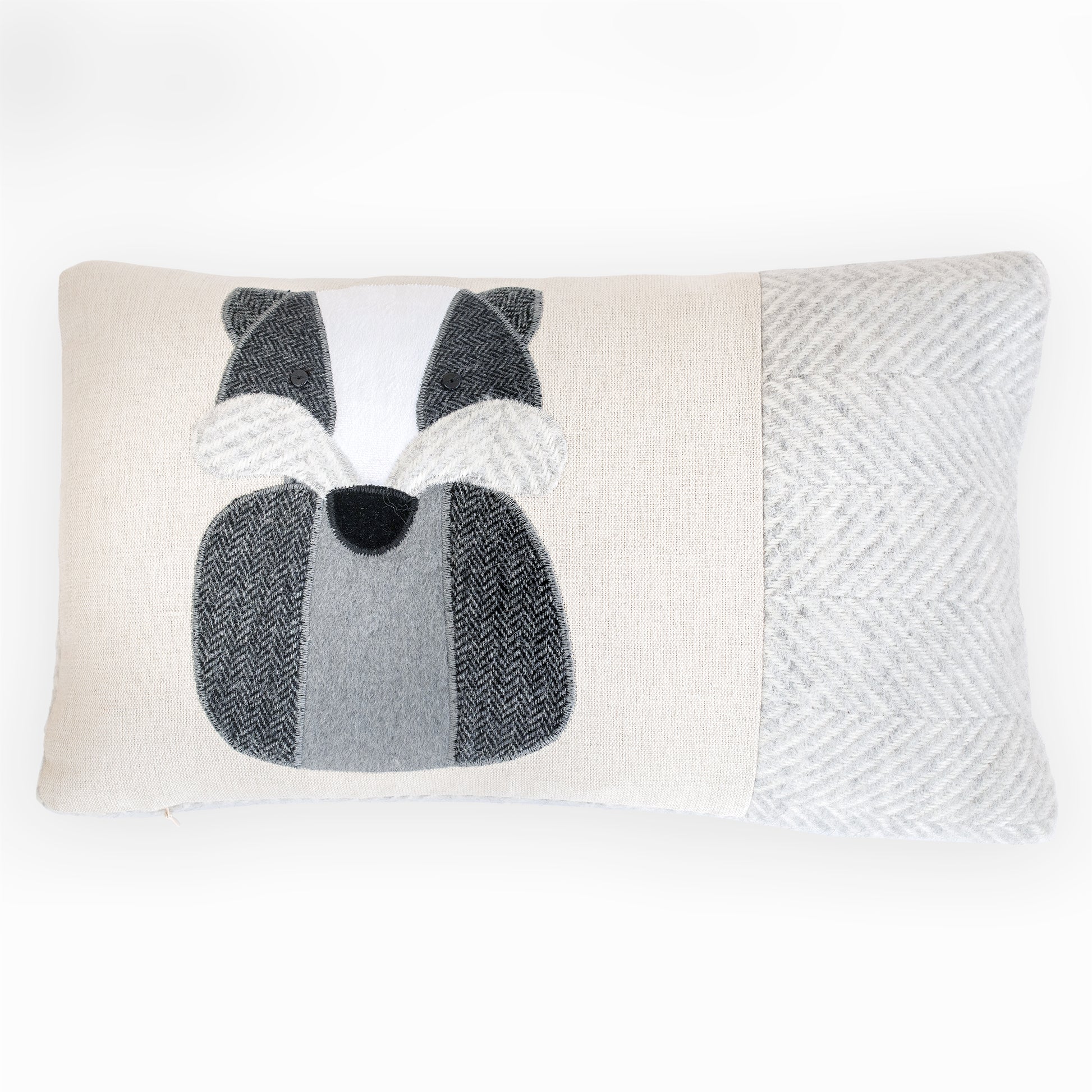 Handmade Badger Cushion in Linen and Mixed Tweeds