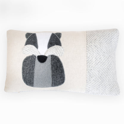 Handmade Badger Cushion in Linen and Mixed Tweeds