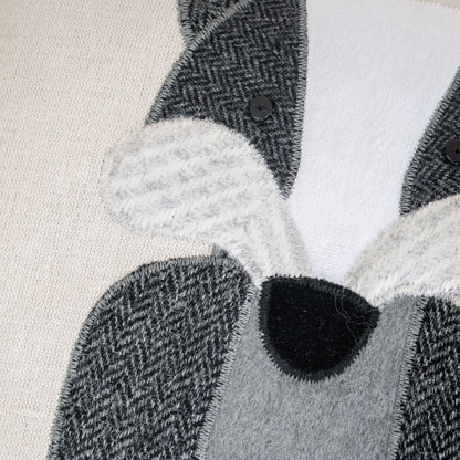 Close up of handmade badger cushion