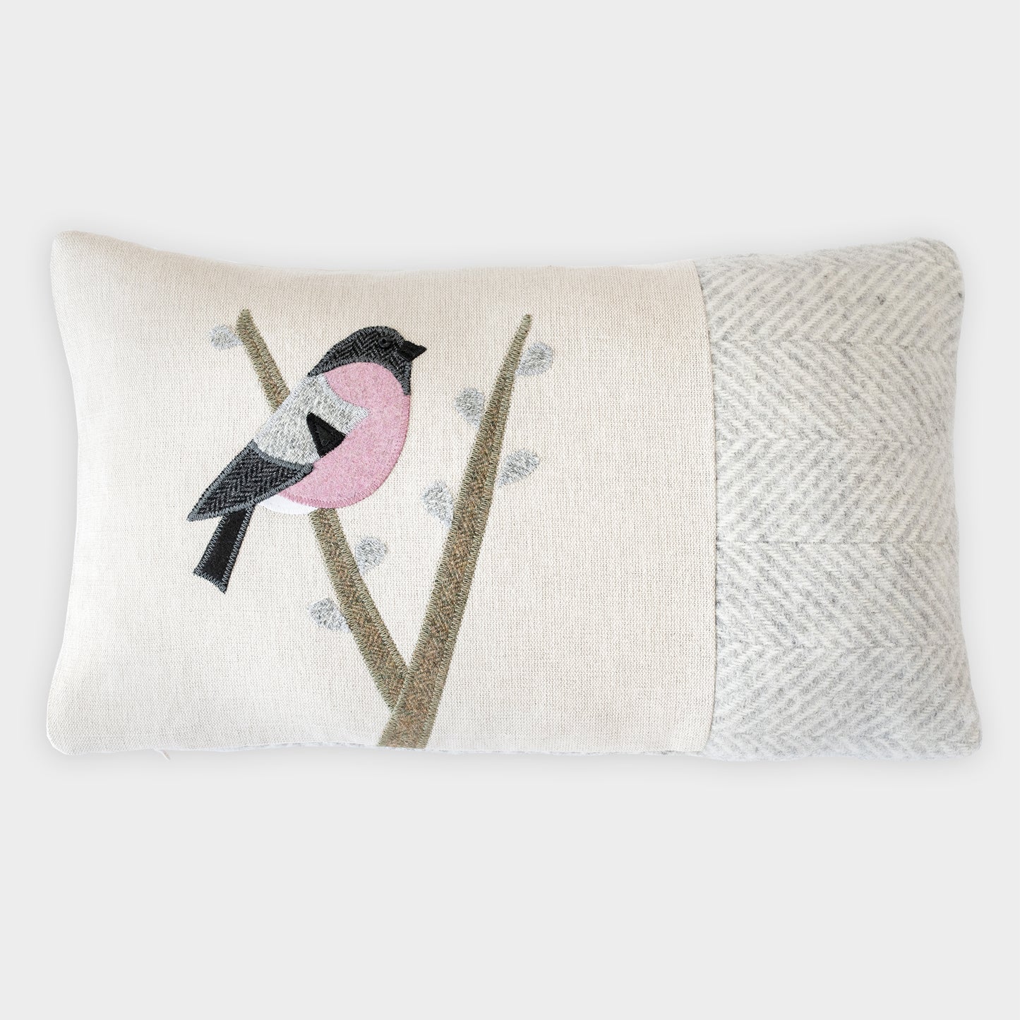Handmade Bullfinch Cushion in Mixed Tweeds and Wools