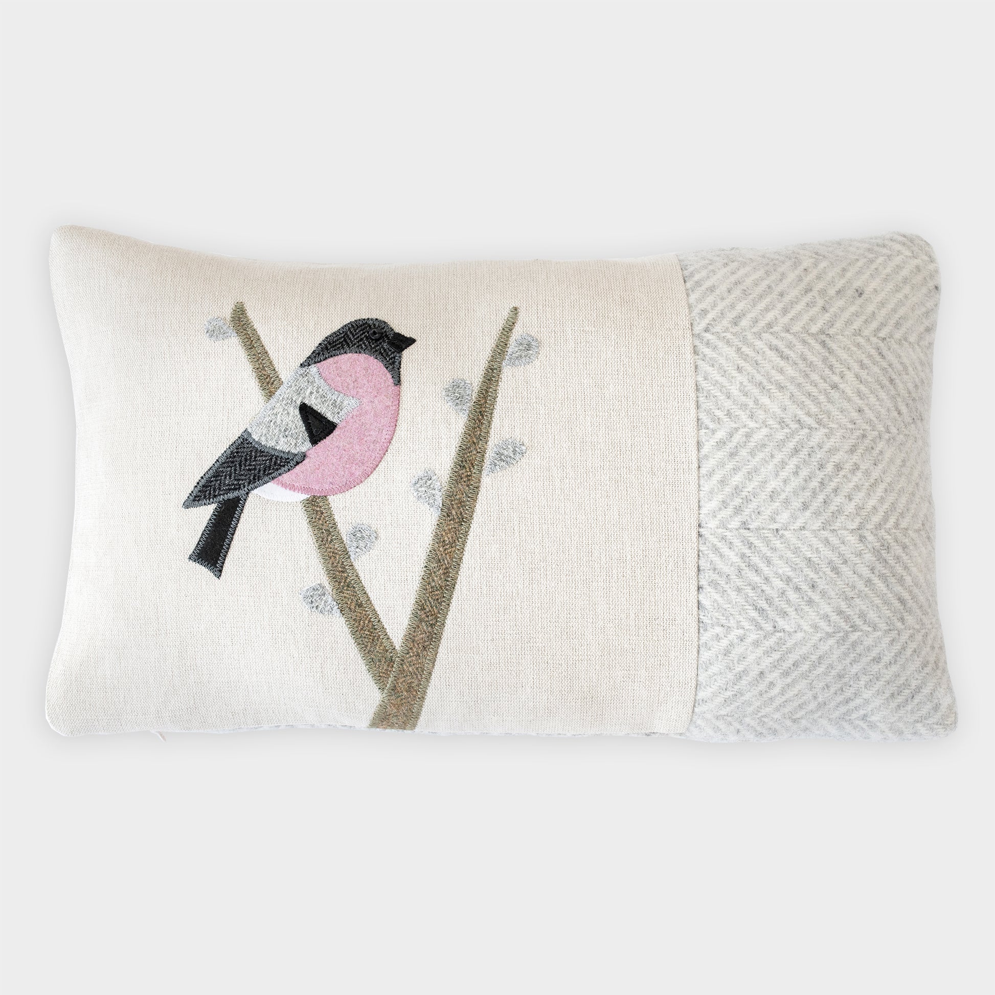 Handmade Bullfinch Cushion in Mixed Tweeds and Wools