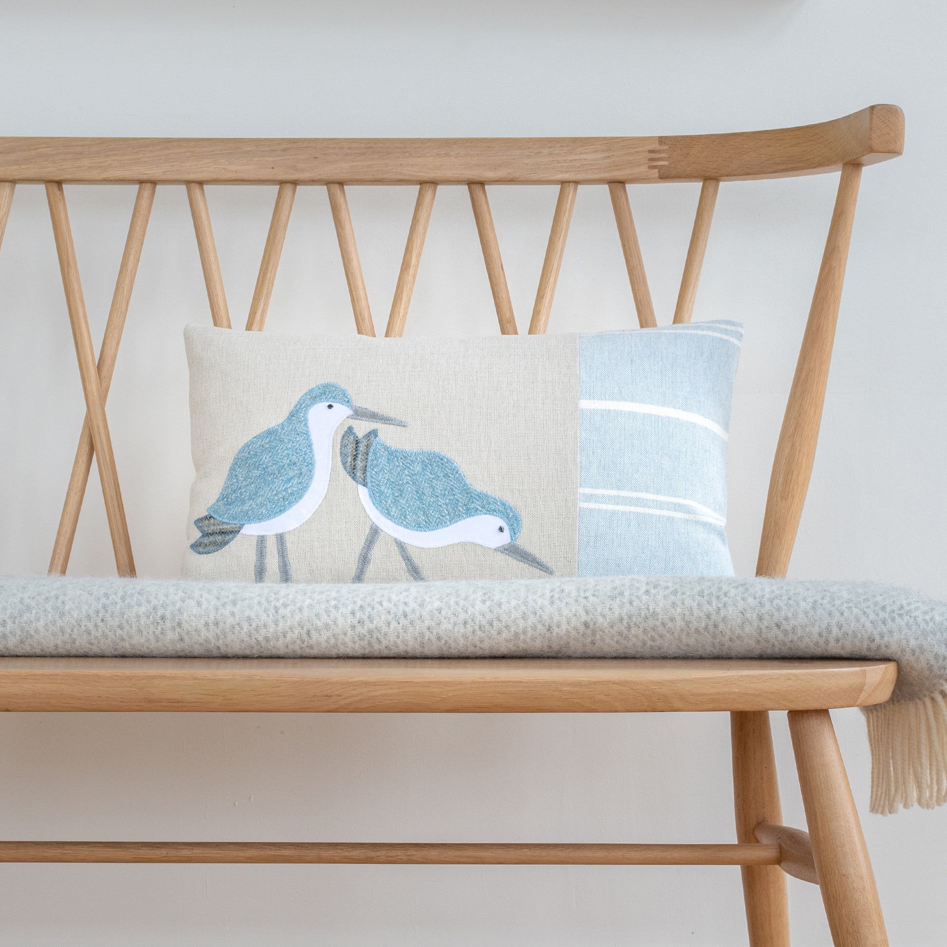 Handmade Blue Coastal Dunlin Cushion with Cotton and Linen