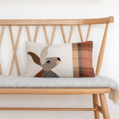 Handmade Hare Cushion in Mixed Tweeds and Welsh woven wools