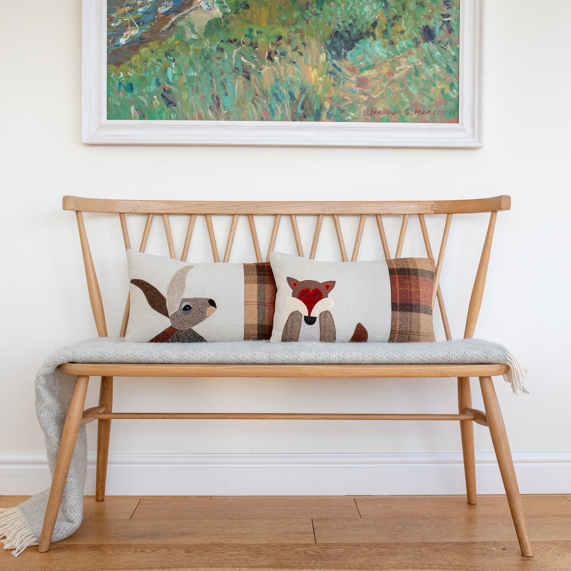 Handmade Hare Cushion in Mixed Tweeds and Welsh woven wools