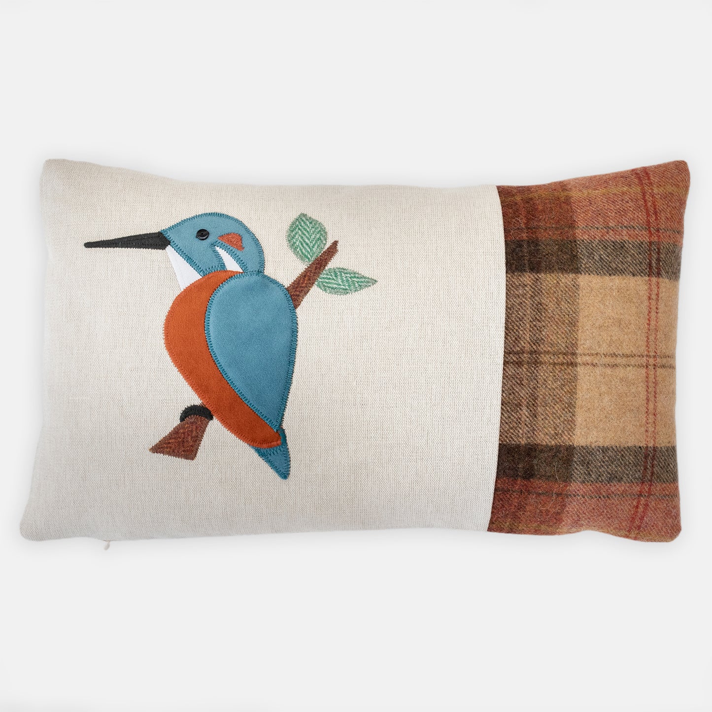 Handmade Kingfisher Cushion in Tweed, Linen and Wools
