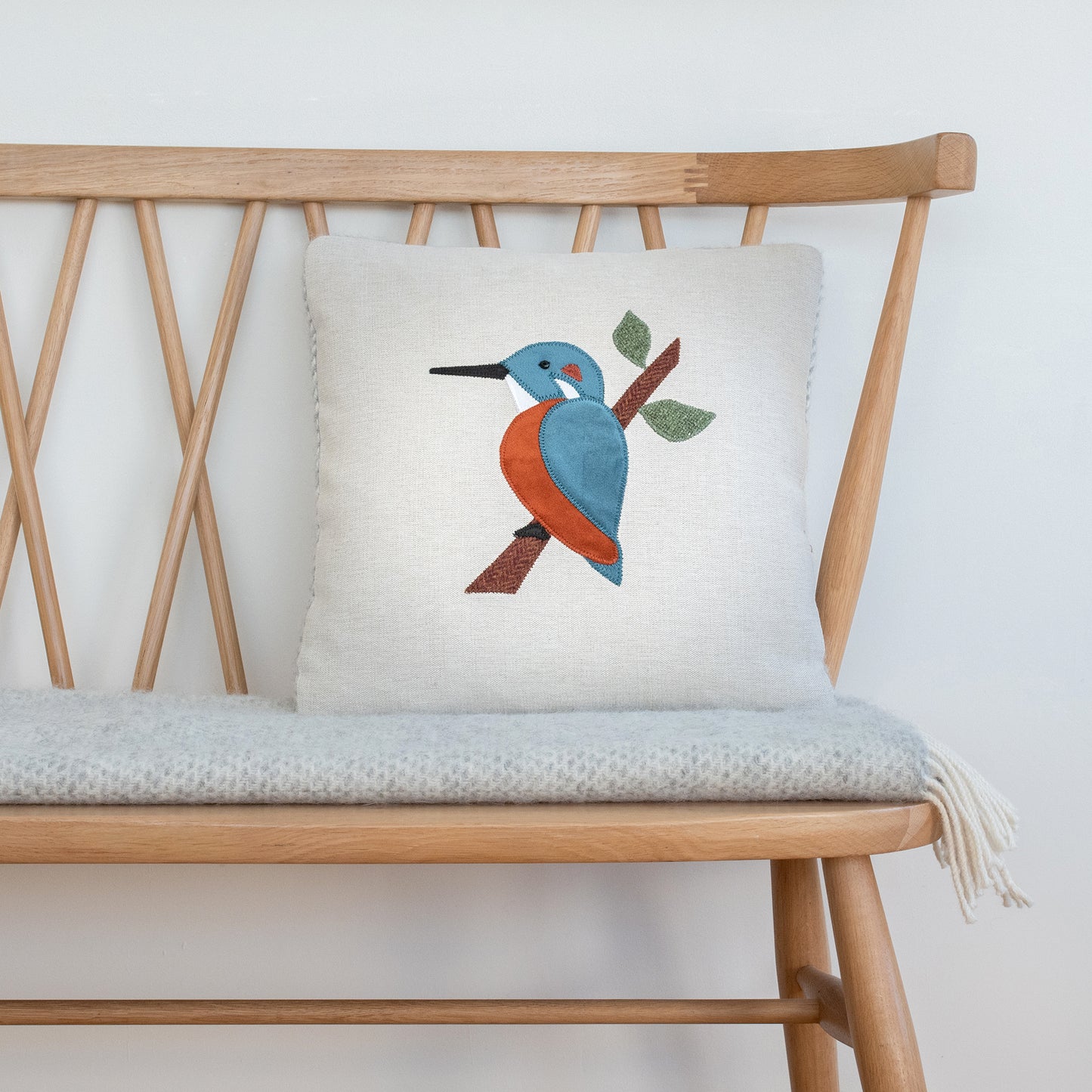 Handmade Square Kingfisher Cushion