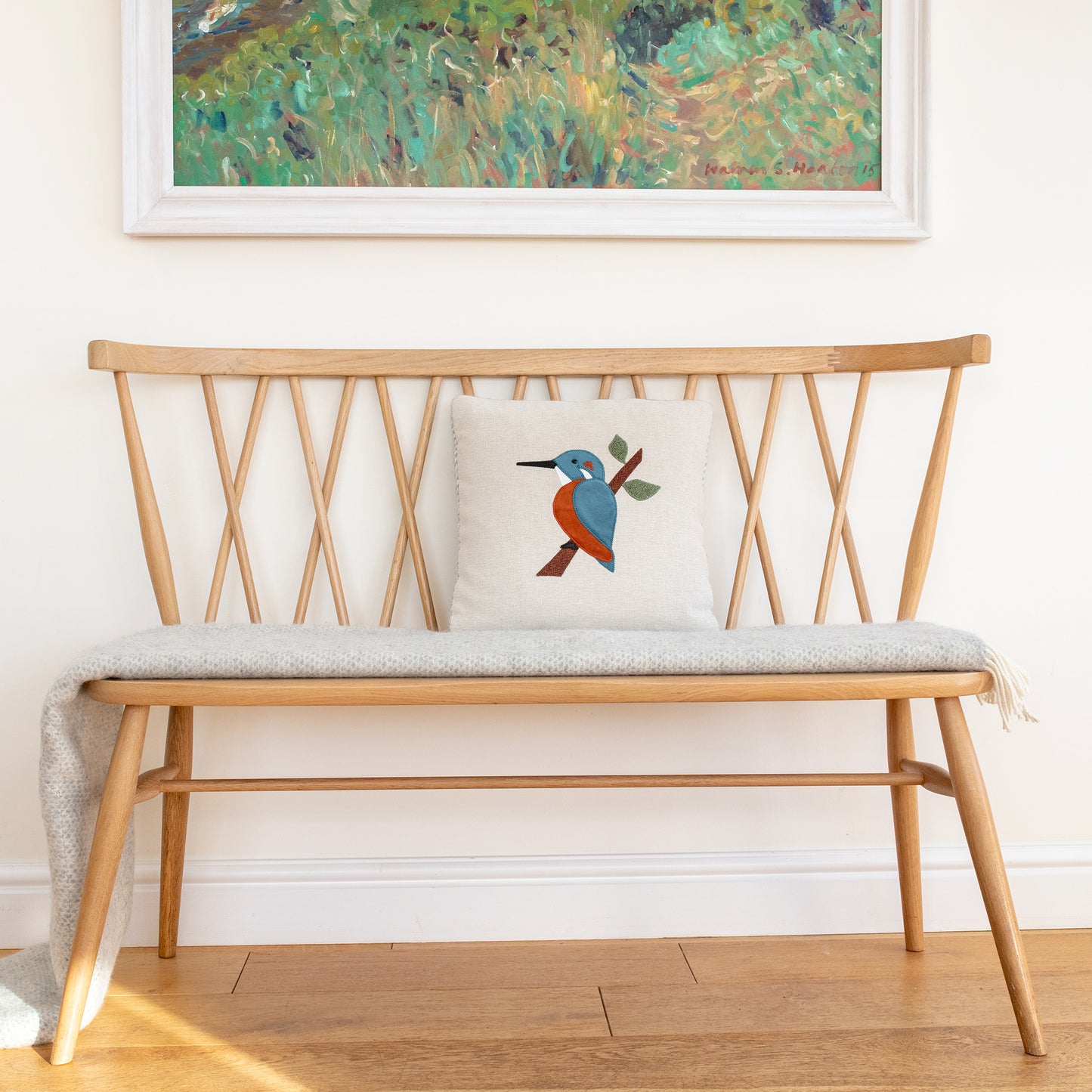 Handmade Square Kingfisher Cushion