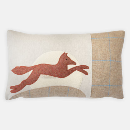 Handmade Leaping Fox Cushion in Wools