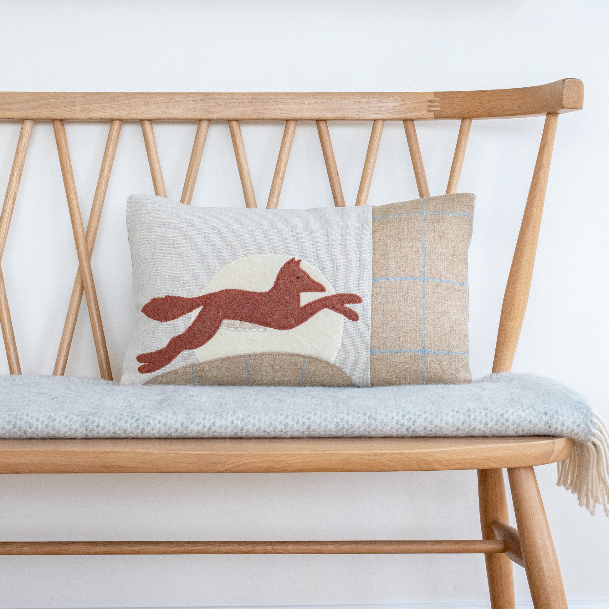 Handmade Leaping Fox Cushion in Wools