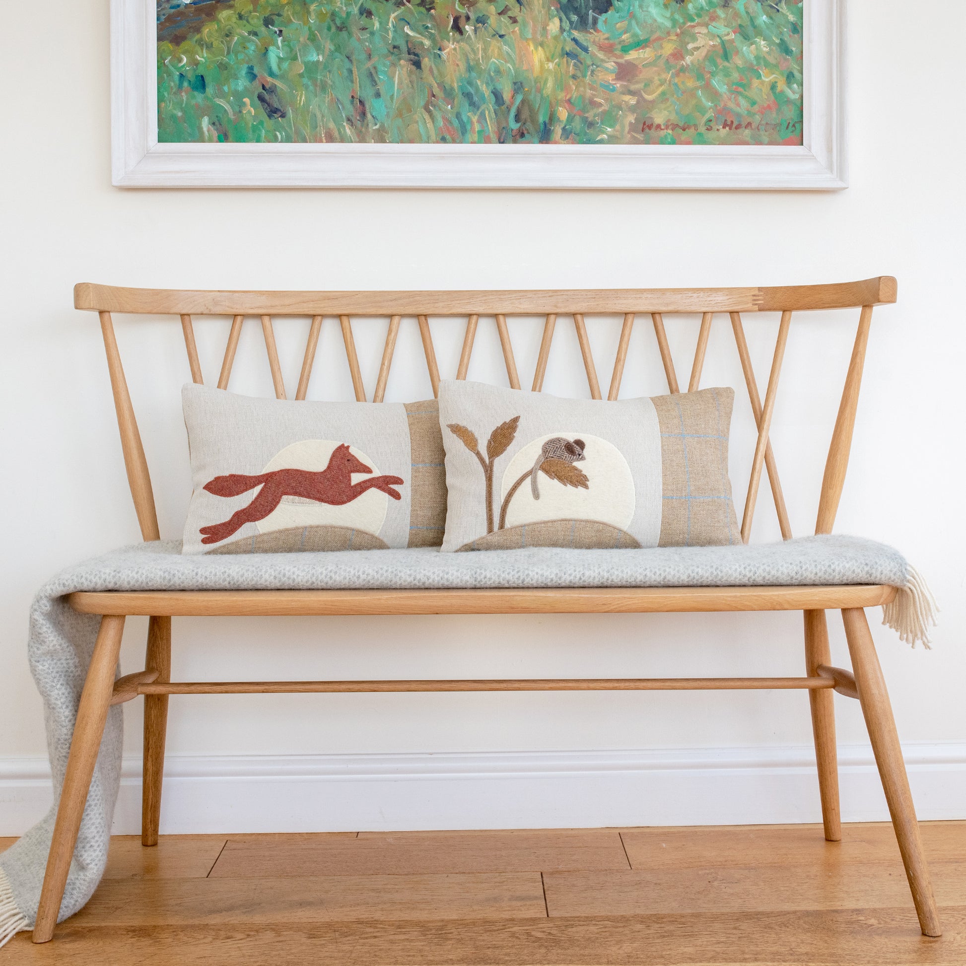 Handmade Leaping Fox Cushion in Wools