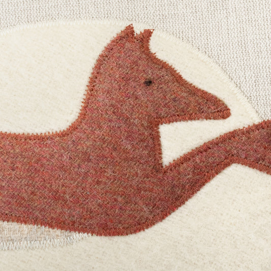 Close up of Leaping Fox Handmade Cushion