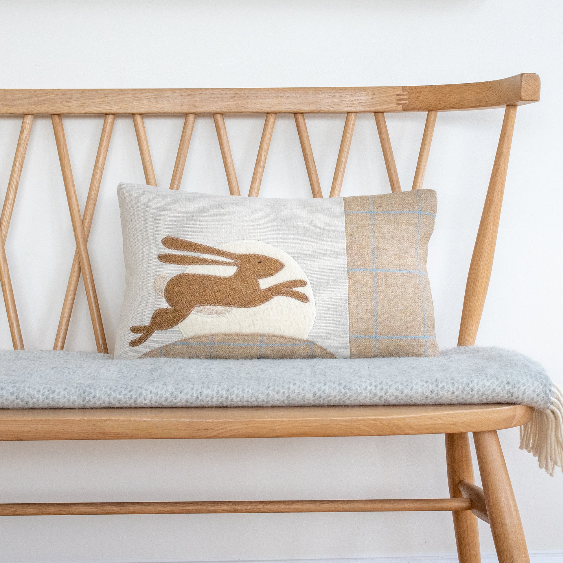 Handmade Leaping Hare Cushion in Tweeds and Wools