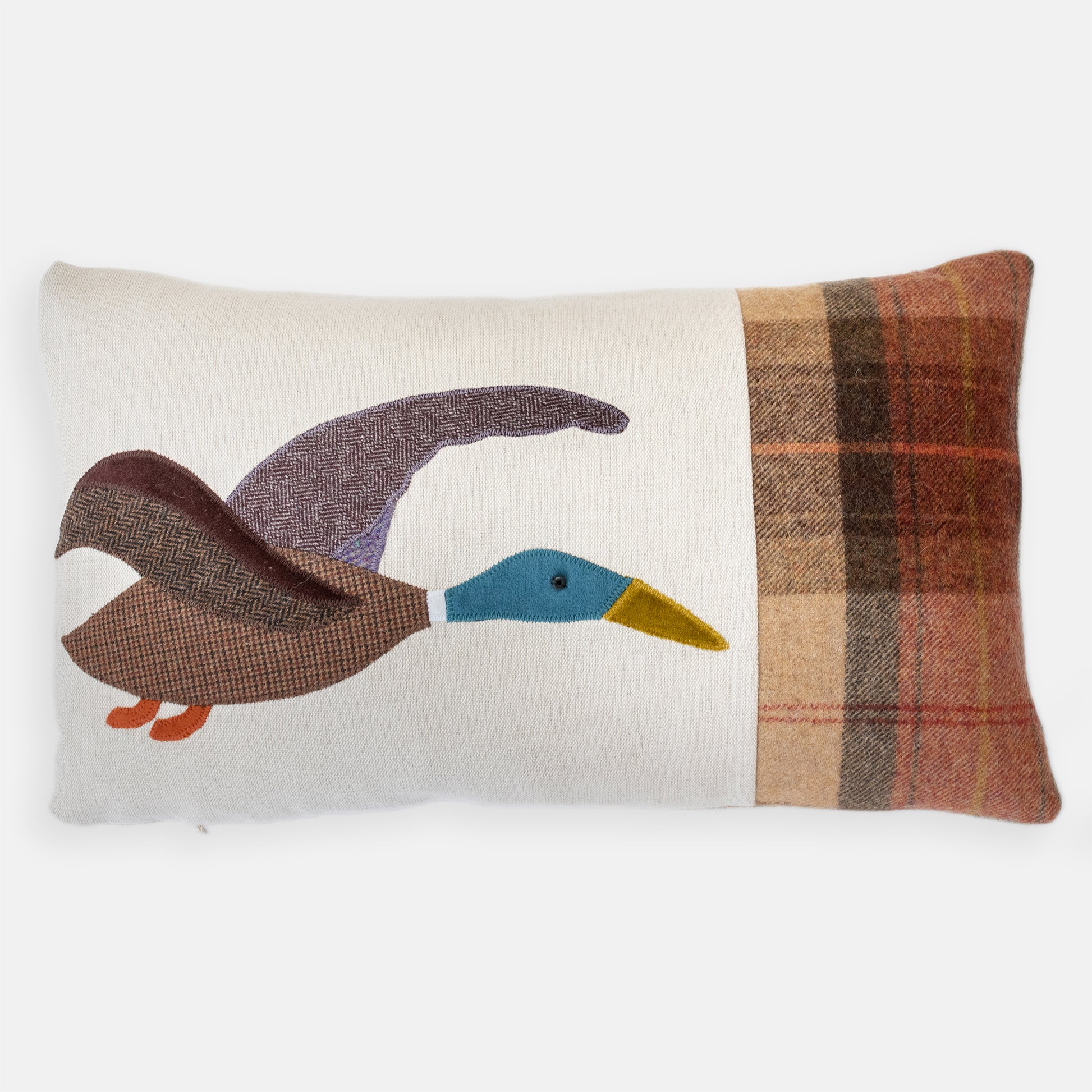 Handmade Duck Cushion in Tweed, Linen and Wools