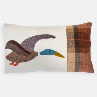 Handmade Duck Cushion in Tweed, Linen and Wools