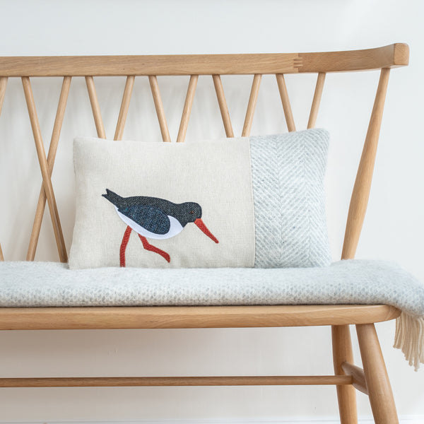 Handmade Oystercatcher Cushion in Herringbone Wools