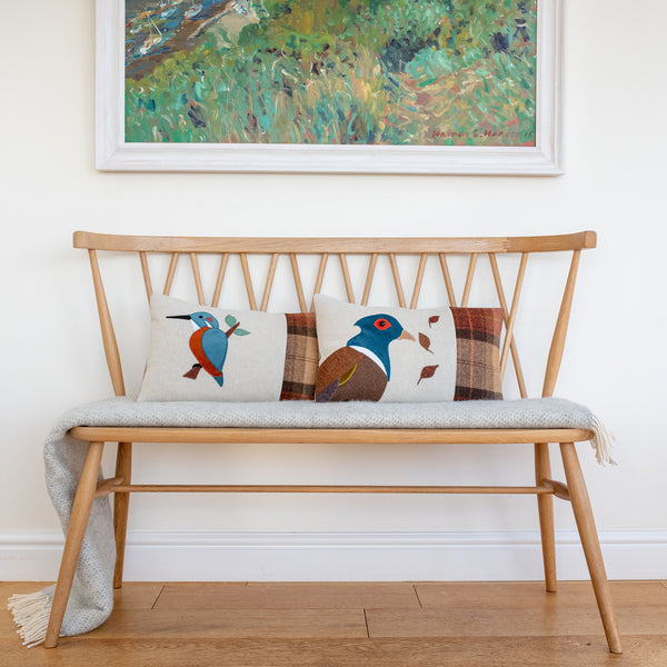 Handmade Pheasant Cushion in Tweed, Linen and Wools