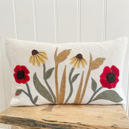 Autumn flower cushion with poppies