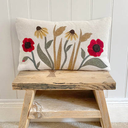 Autumn flower cushion with poppies