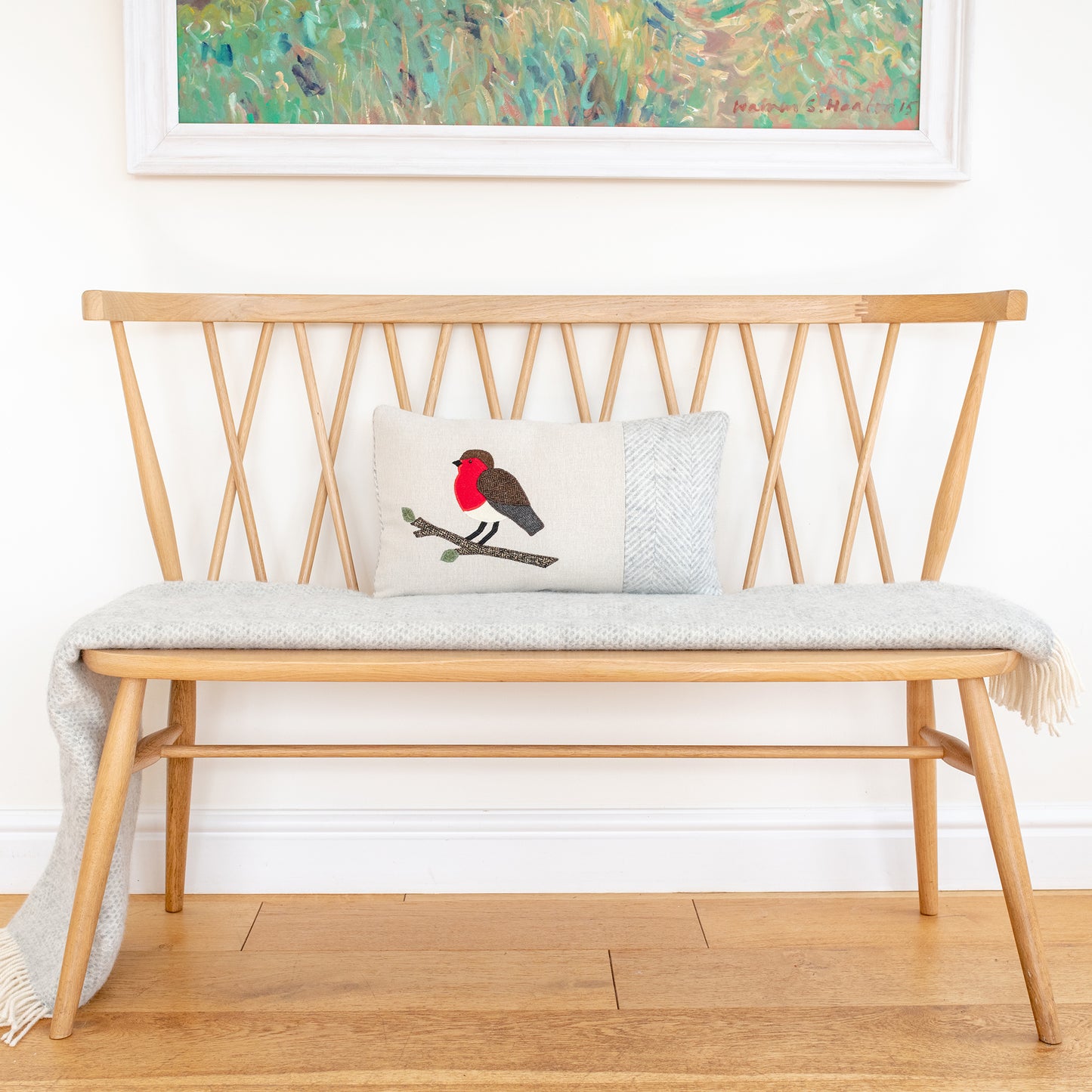 Handmade Oblong Robin Cushion
