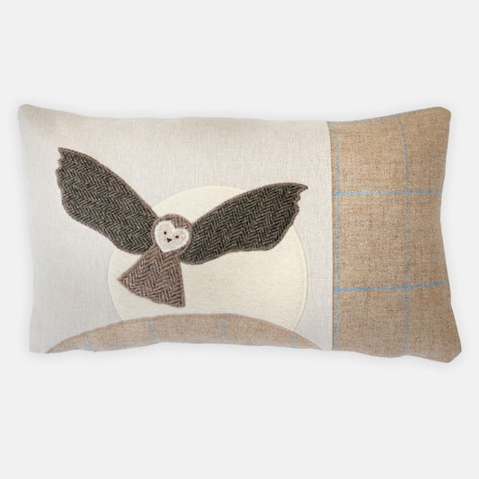 Handmade Swooping Owl Cushion in Herringbone Tweed