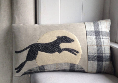 Handmade leaping hound cushion