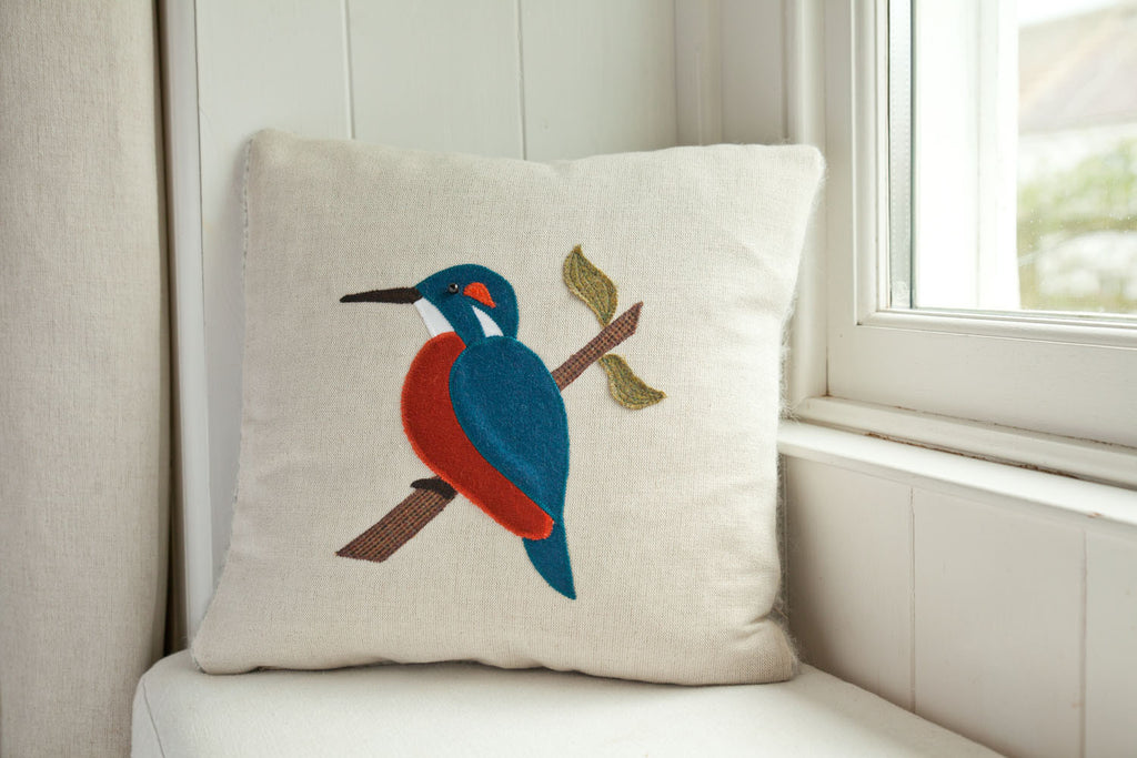 Handmade Square Kingfisher cushion Seaforth Designs