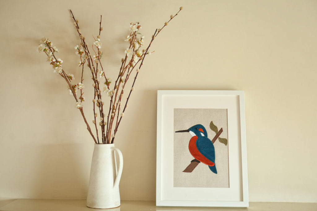 Handmade Framed Kingfisher Applique Picture