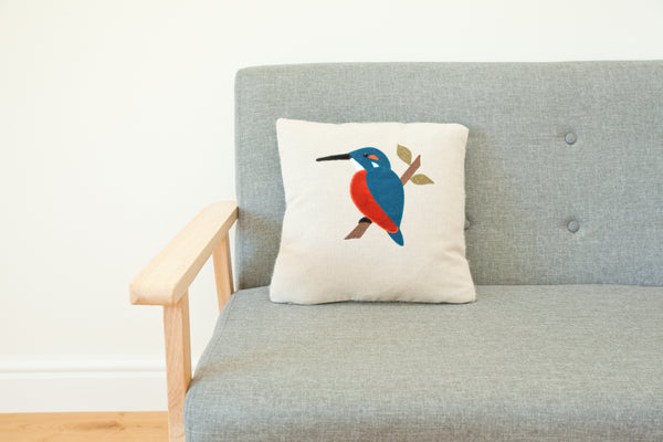 Handmade Square Kingfisher cushion