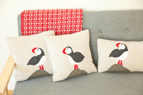 Handmade Square Puffin Cushion