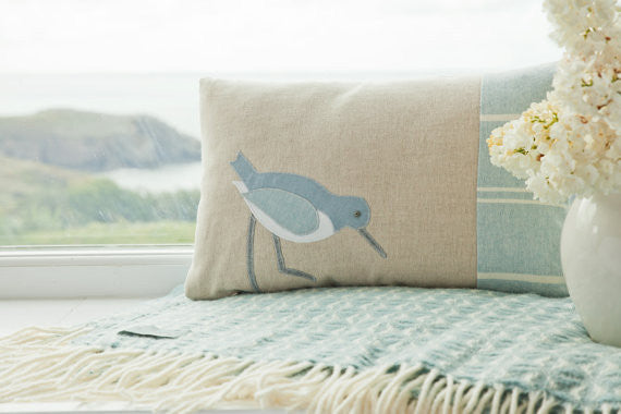 Handmade Blue Coastal Oystercatcher Cushion