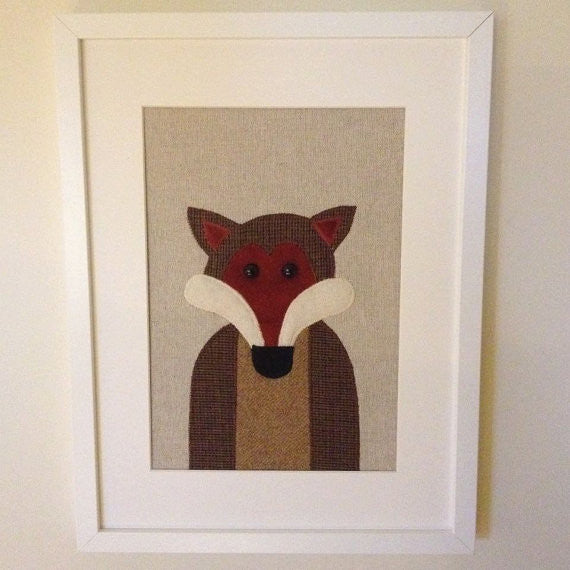 Handmade Framed Fox Applique Picture