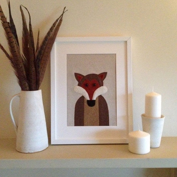 Handmade Framed Fox Applique Picture